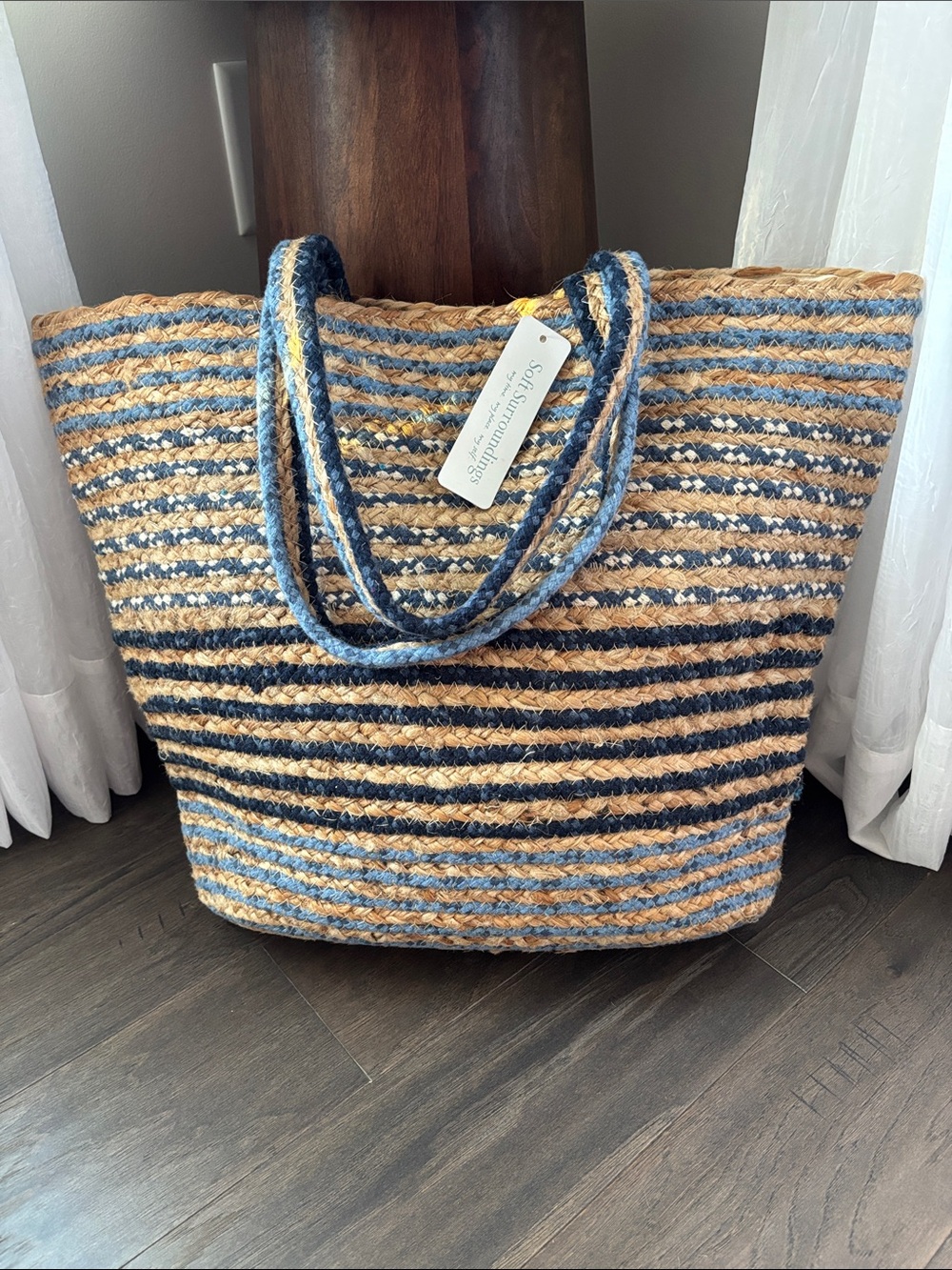 Soft Surroundings Loren 80% Jute X-Large snap top tote,beach,summer,travel